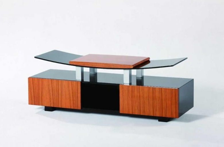 Preferred Contemporary Glass Tv Stands Throughout Furniture: Curvy Wood And Tempered Glass Modern Tv Stands With (Photo 20 of 20)