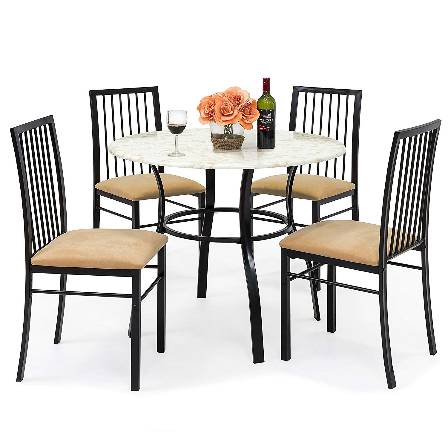 Evellen 5 Piece Solid Wood Dining Sets (set Of 5) For Popular Best Choice Products 5 Piece Faux Marble Top Dining Table And Chairs Set (View 2 of 20)