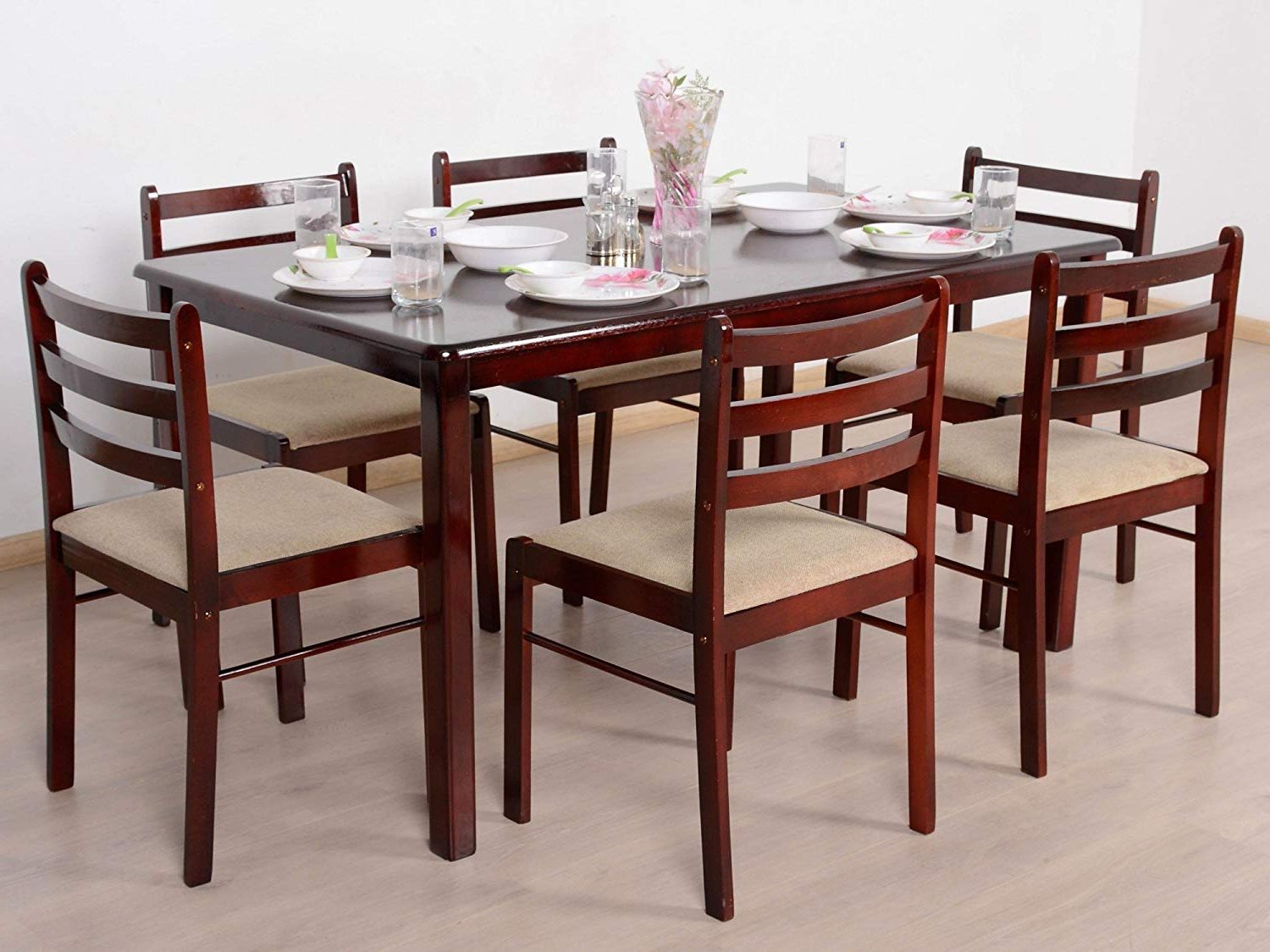 T2a Javint Six Seater Contemporary Solid Wood Dining Table Pertaining To Widely Used 6 Seater Retangular Wood Contemporary Dining Tables 